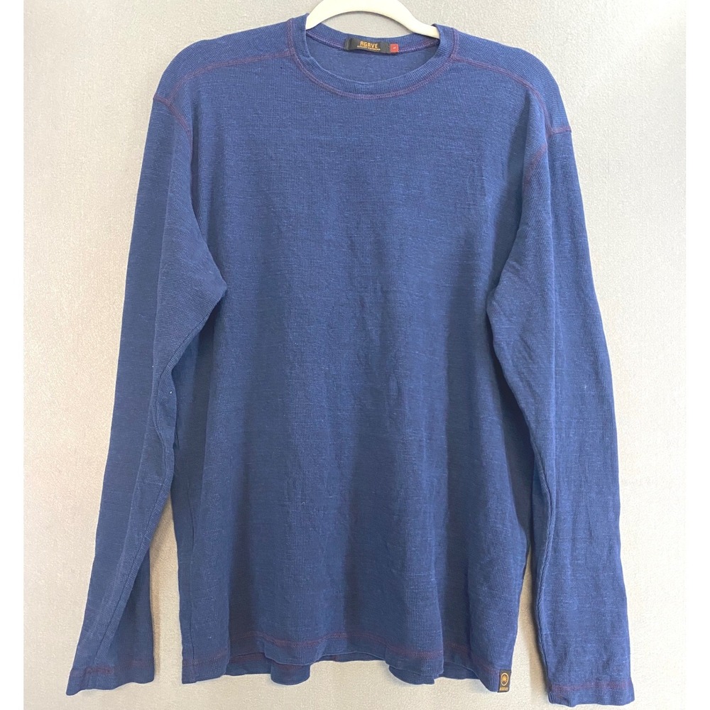Agave Luxury Knitwear Mens Large Blue Waffle Thermal Long Sleeve Crewneck Shirt